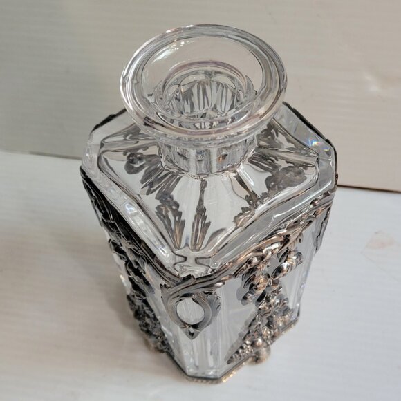 .925 Sterling Silver Cage / ATLANTIS Crystal Liquor Whiskey Square Decanter Rare - Picture 6 of 10
